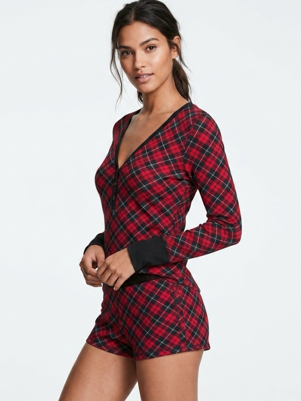 VS Plaid Thermal Set M Y2K Coquette Lounge Holiday Flannel Pajamas